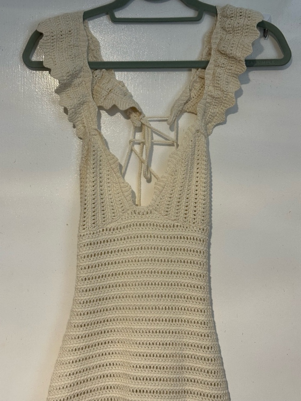 Meshki Crochet Ruffle Strap Dress in Cream